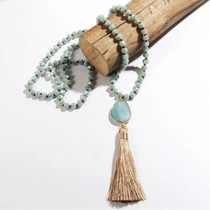 Amazonite Beaded Tassel Necklace